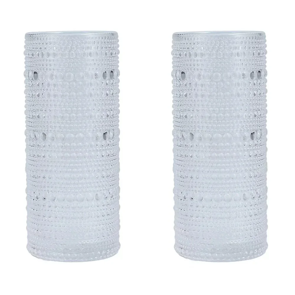 2pc Clear Fortessa Jupiter Collins Beaded Hobnail Highball Glasses 10.8oz